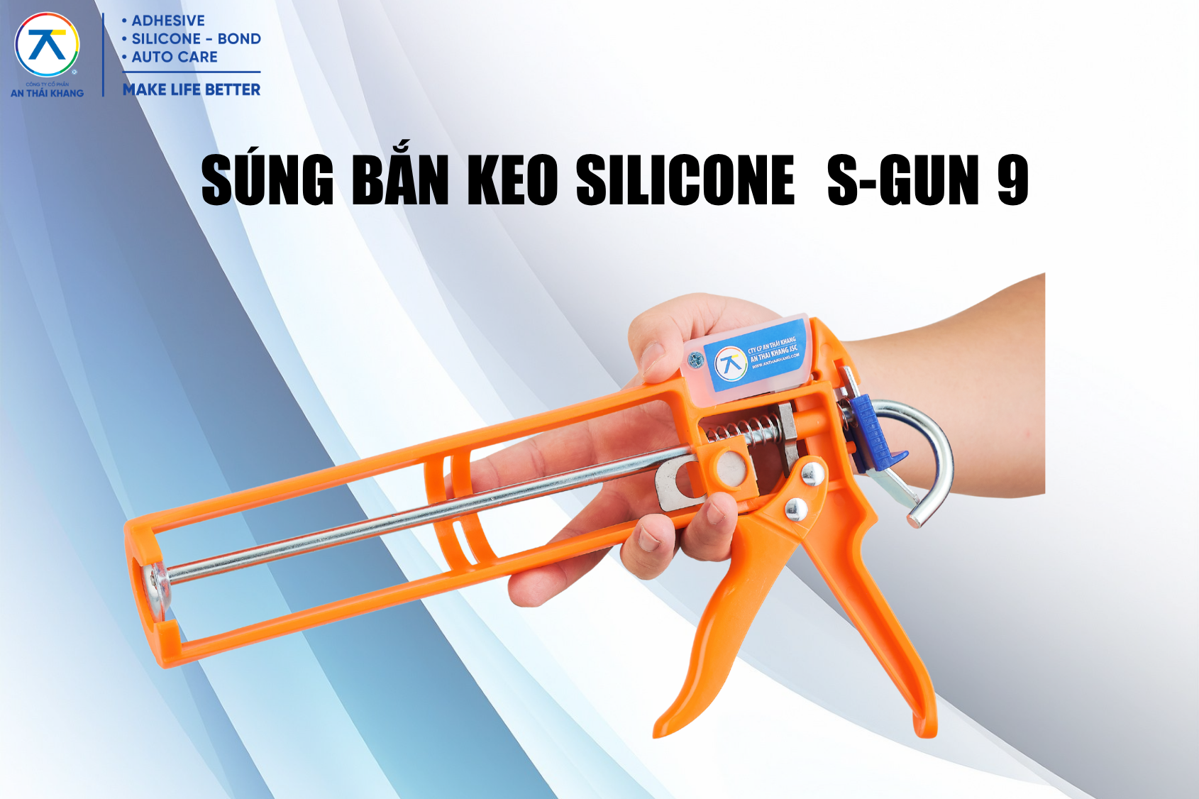 Súng bắn keo silicone S-GUN 9 màu cam, dụng cụ hỗ trợ bơm keo đều, chính xác và chuyên nghiệp.