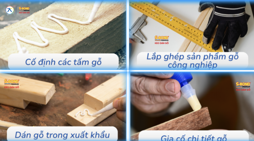Keo dán gỗ S-Bond Premium dùng cho lắp ghép gỗ công nghiệp, cố định tấm gỗ và gia công chi tiết gỗ trong sản xuất nội thất.