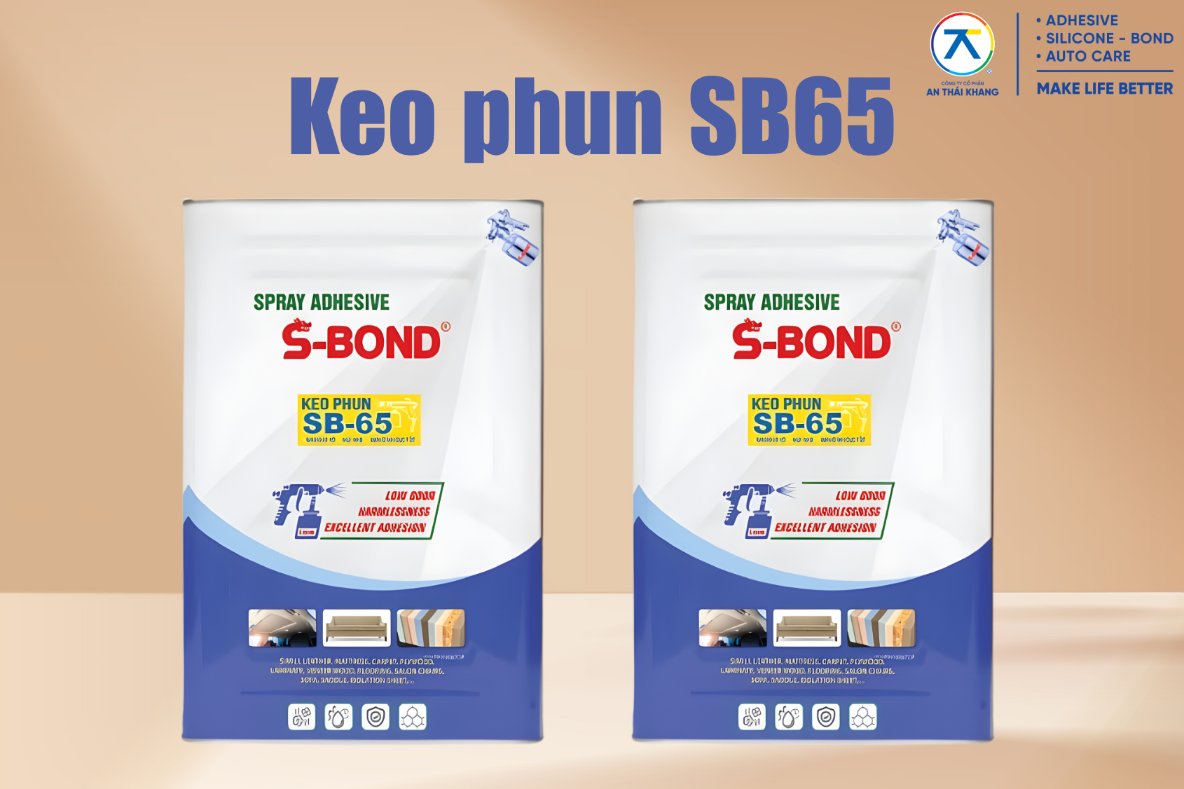 Keo phun SB65 S-Bond dùng trong sản xuất và thi công nội thất.
