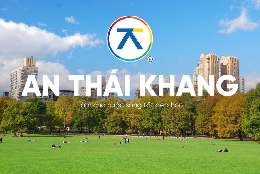 Logo và hình ảnh thương hiệu An Thái Khang với thông điệp hướng đến cuộc sống xanh và bền vững