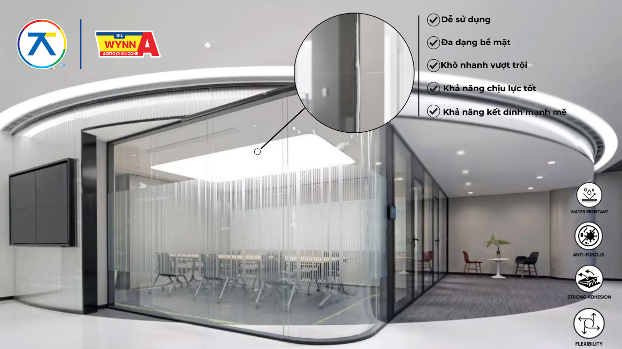 Keo silicone Wynn A thi công mối nối mặt dựng nhôm kính